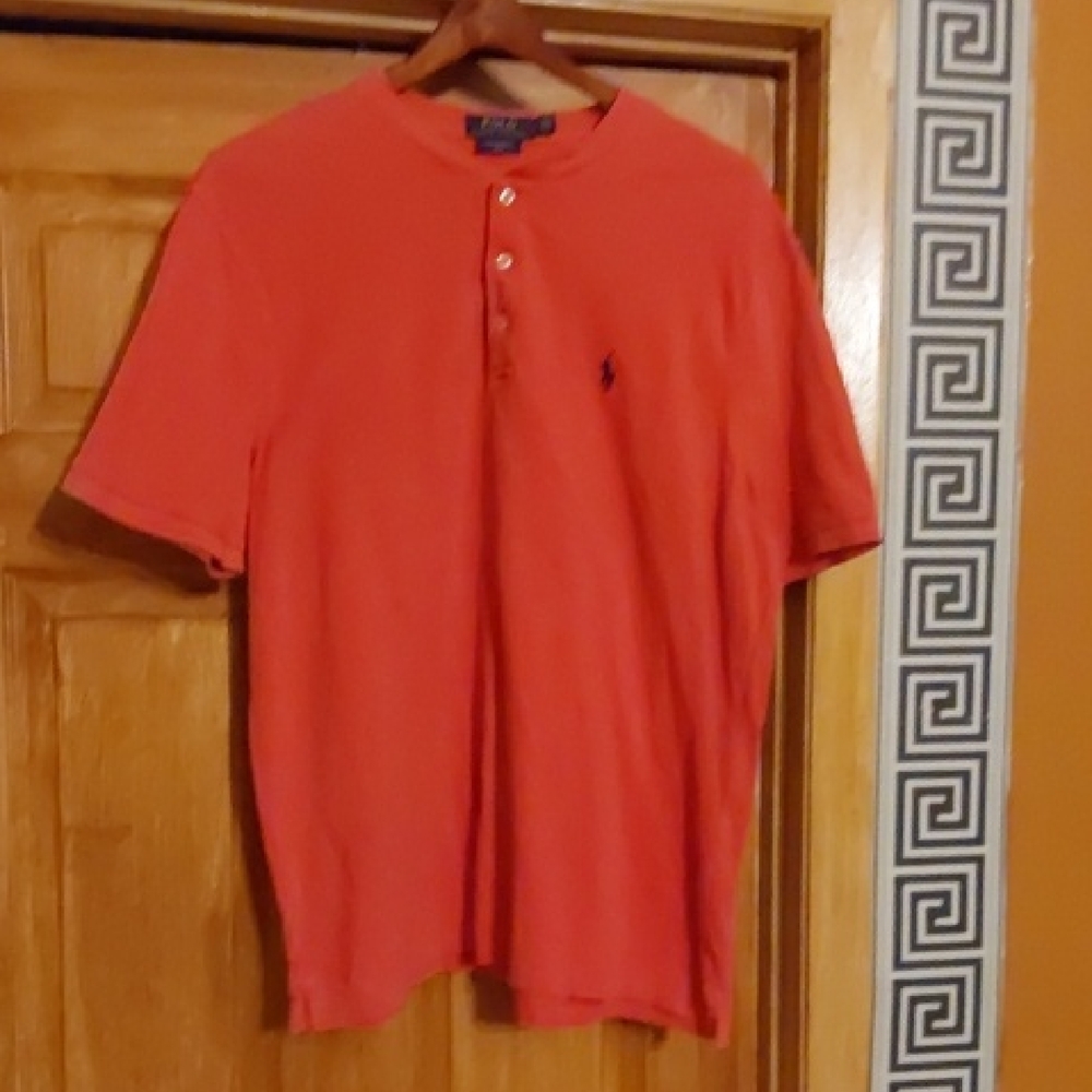 POLO RALPH LAUREN FEATHER WEIGHT MESH SHIRT SIZE CORALISH PINK/ ORANGE MIX